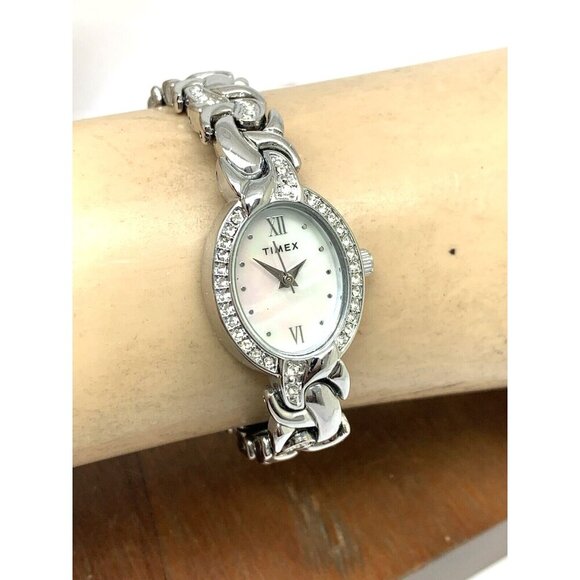 Timex Women's Watch TW2T49700 Quartz Mother of Pearl Silver Steel Oval Petite - Picture 10 of 13